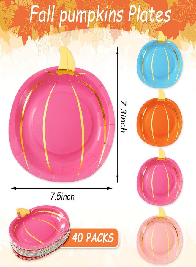 Whaline أطباق ورقية ذهبية من واهلين 40 قطعة على شكل قرع، أطباق قابلة للتصرف بألوان نيون 4، أدوات مائدة لاحتفالات الخريف وعيد الشكر، زينة للطاولة، 7.5 × 7.3 إنش - Image 2