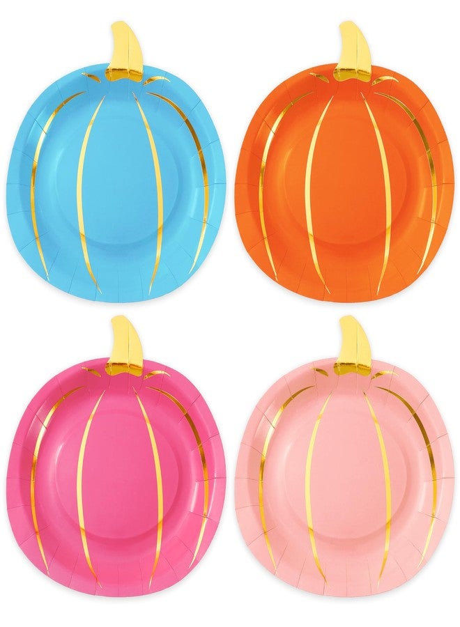 Whaline أطباق ورقية ذهبية من واهلين 40 قطعة على شكل قرع، أطباق قابلة للتصرف بألوان نيون 4، أدوات مائدة لاحتفالات الخريف وعيد الشكر، زينة للطاولة، 7.5 × 7.3 إنش - Image 1