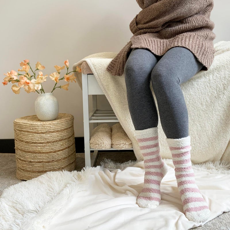 BEARPAW 4 Pair Pack Cozy Super Soft Lounge Socks Multi Pattern Crew Socks (BASICPINK) - Image 2