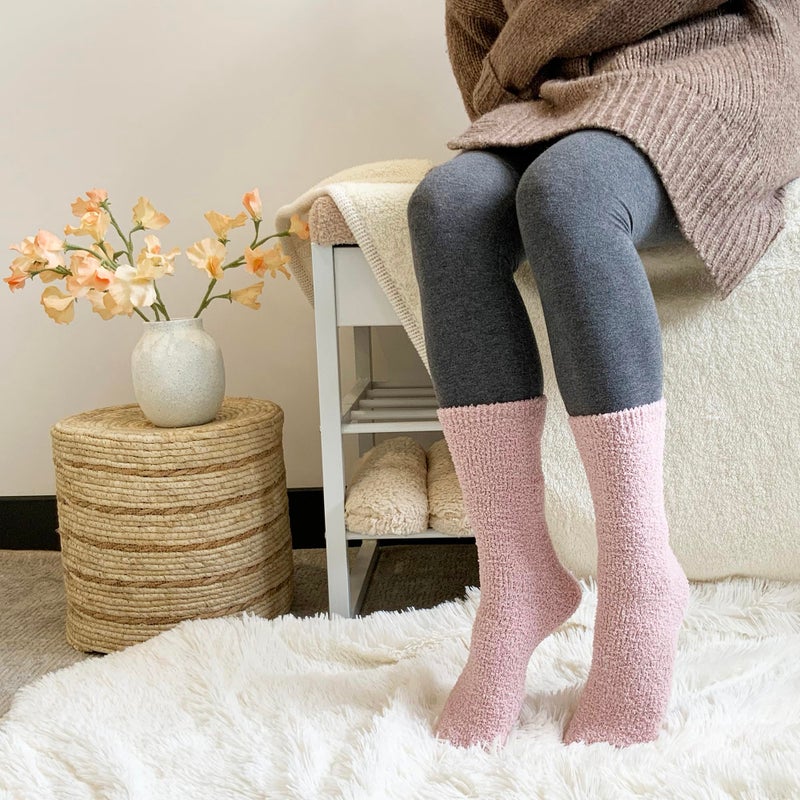 BEARPAW 4 Pair Pack Cozy Super Soft Lounge Socks Multi Pattern Crew Socks (BASICPINK) - Image 3