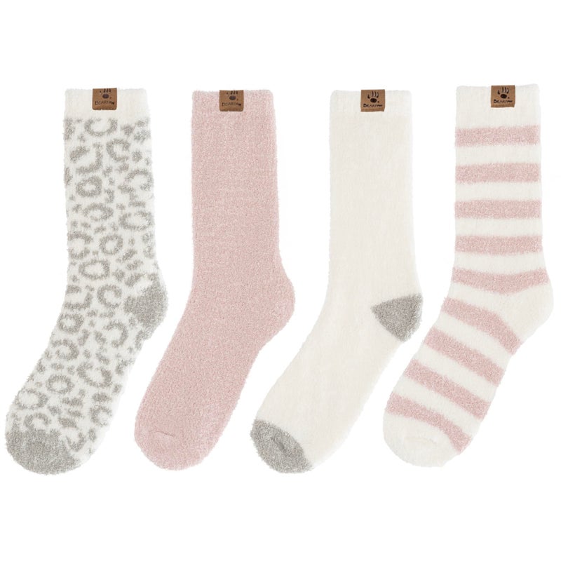 BEARPAW 4 Pair Pack Cozy Super Soft Lounge Socks Multi Pattern Crew Socks (BASICPINK) - Image 5