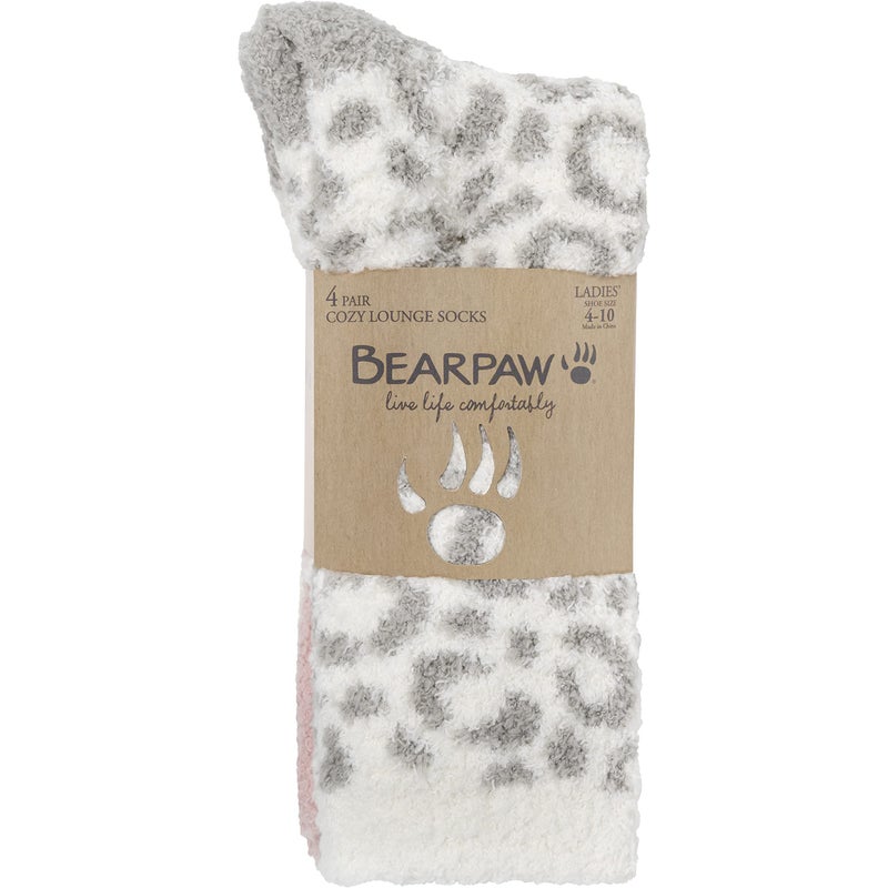 BEARPAW 4 Pair Pack Cozy Super Soft Lounge Socks Multi Pattern Crew Socks (BASICPINK) - Image 4