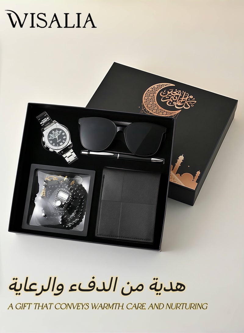 فيساليا هدايا رجالية - مجموعة هدايا رجالية من ٦ قطع لعيد الميلاد وهدايا للأصدقاء، تشمل ساعة رجالية، نظارات شمس، محفظة، سوار، قلم - مثالية ليوم الأب والهدايا التجارية والعطلات - Image 1