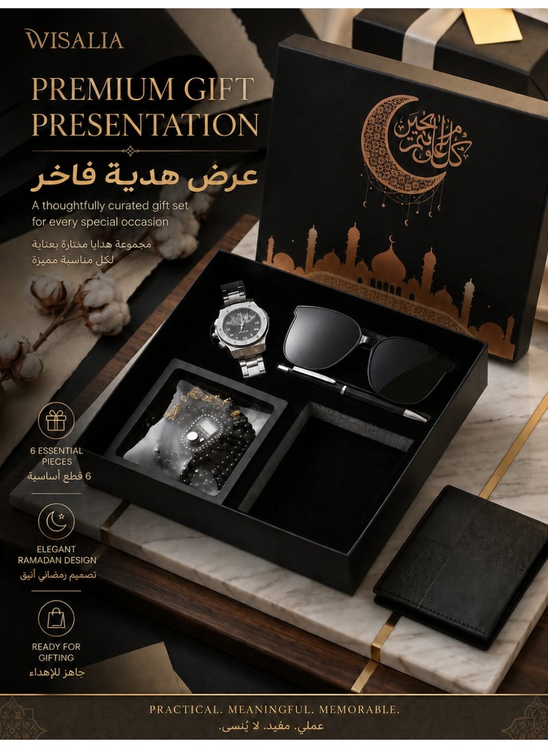 Wisalia Gifts for Men 6-Piece Men Gift Set for Birthday with Men’s Watch, Sunglasses, Wallet, Prayer Beads, Pen and Digital Counter, Gift Box for Father’s Day, Business and Holiday Gifts - Image 2