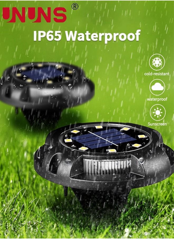 UNUNS LED Solar Ground Lights,4-Piece Waterproof Solar Garden Lights With 8 Main LEDs 4 Side LEDs,Solar Lights For Landscape Garden Yard  - Image 3