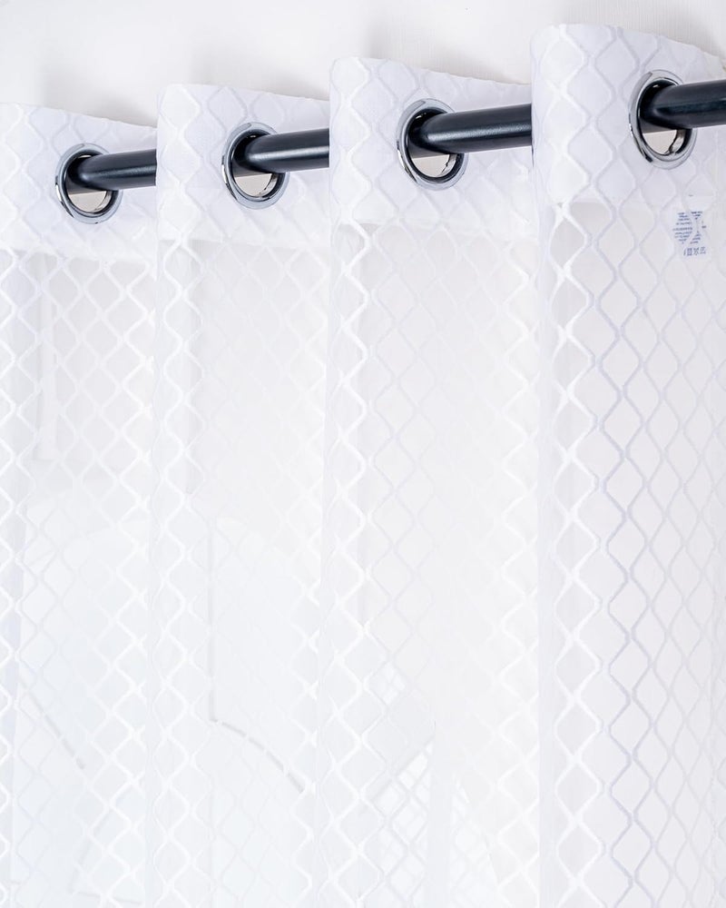 Parda Online Sheer Net Eyelet Wave Design White Window Curtain for Home 5Ft Pack of 2 - Image 1