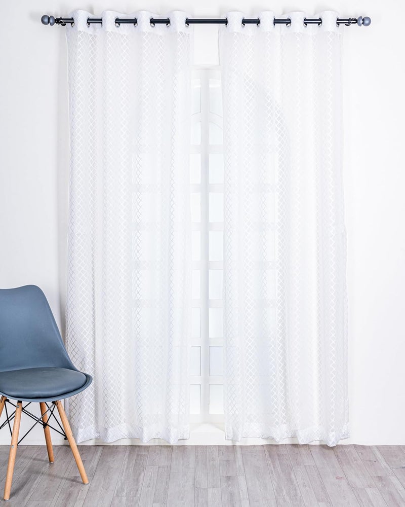 Parda Online Sheer Net Eyelet Wave Design White Window Curtain for Home 5Ft Pack of 2 - Image 2