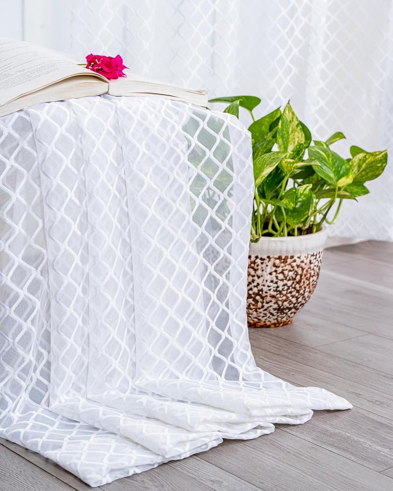 Parda Online Sheer Net Eyelet Wave Design White Window Curtain for Home 5Ft Pack of 2 - Image 5