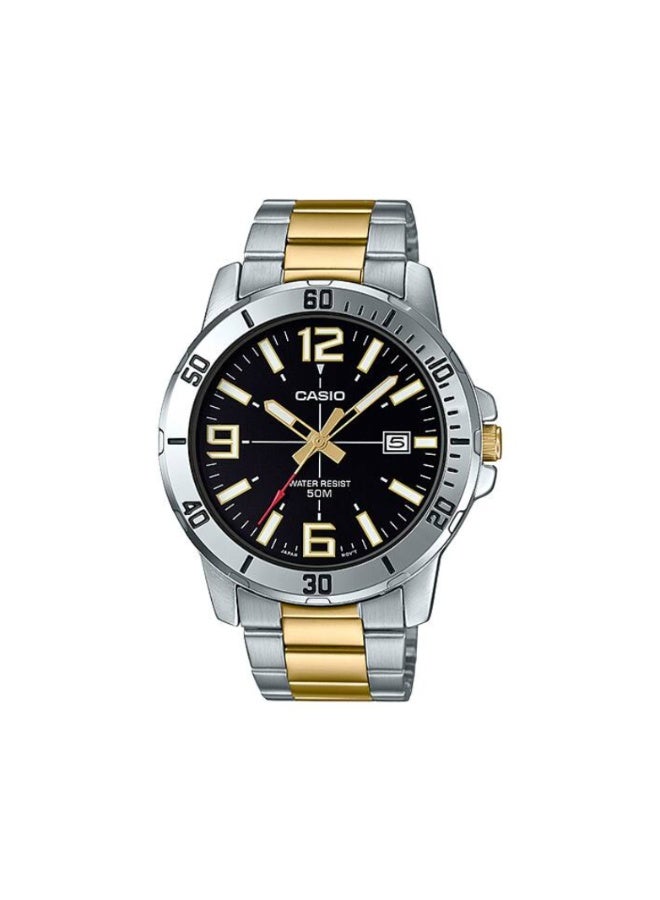 Casio MTP-VD01SG-1BV Men’s Two-Tone Stainless Steel Analog Watch – Black Dial, Gold Accents, Date Display, 50M Water Resistance - Image 1