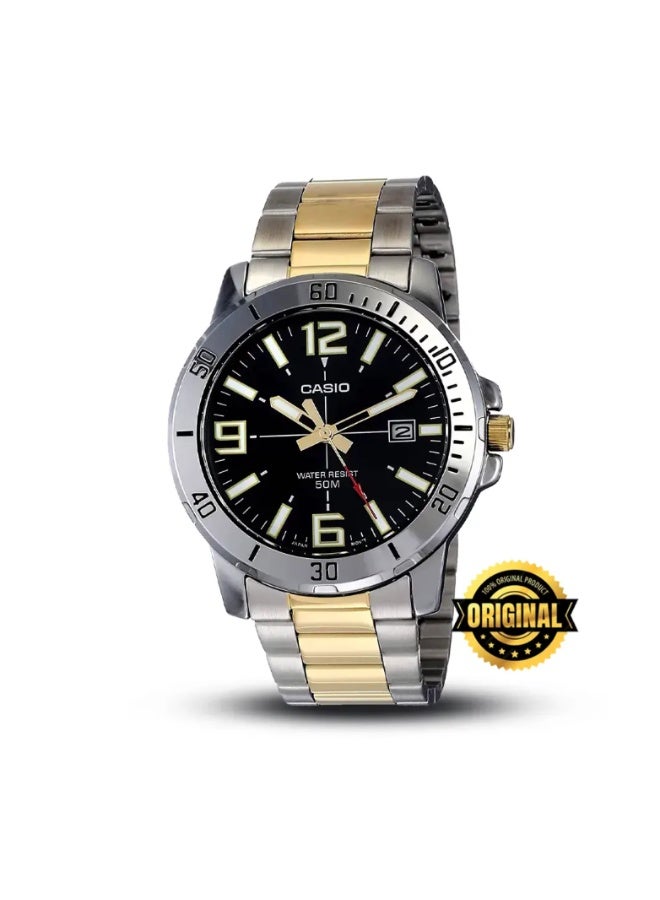 Casio MTP-VD01SG-1BV Men’s Two-Tone Stainless Steel Analog Watch – Black Dial, Gold Accents, Date Display, 50M Water Resistance - Image 5