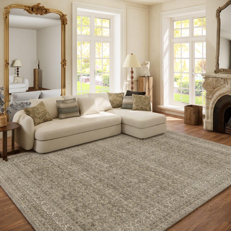 palohom Washable Area Rugs for Living Room: 6x9 Bedroom Area Rug Boho Vintage Rugs Stain Resistant Non Slip Low Pile Soft Lightweight Carpet for Kitchen Dining Room Farmhouse Nursery Kids Room - Image 1