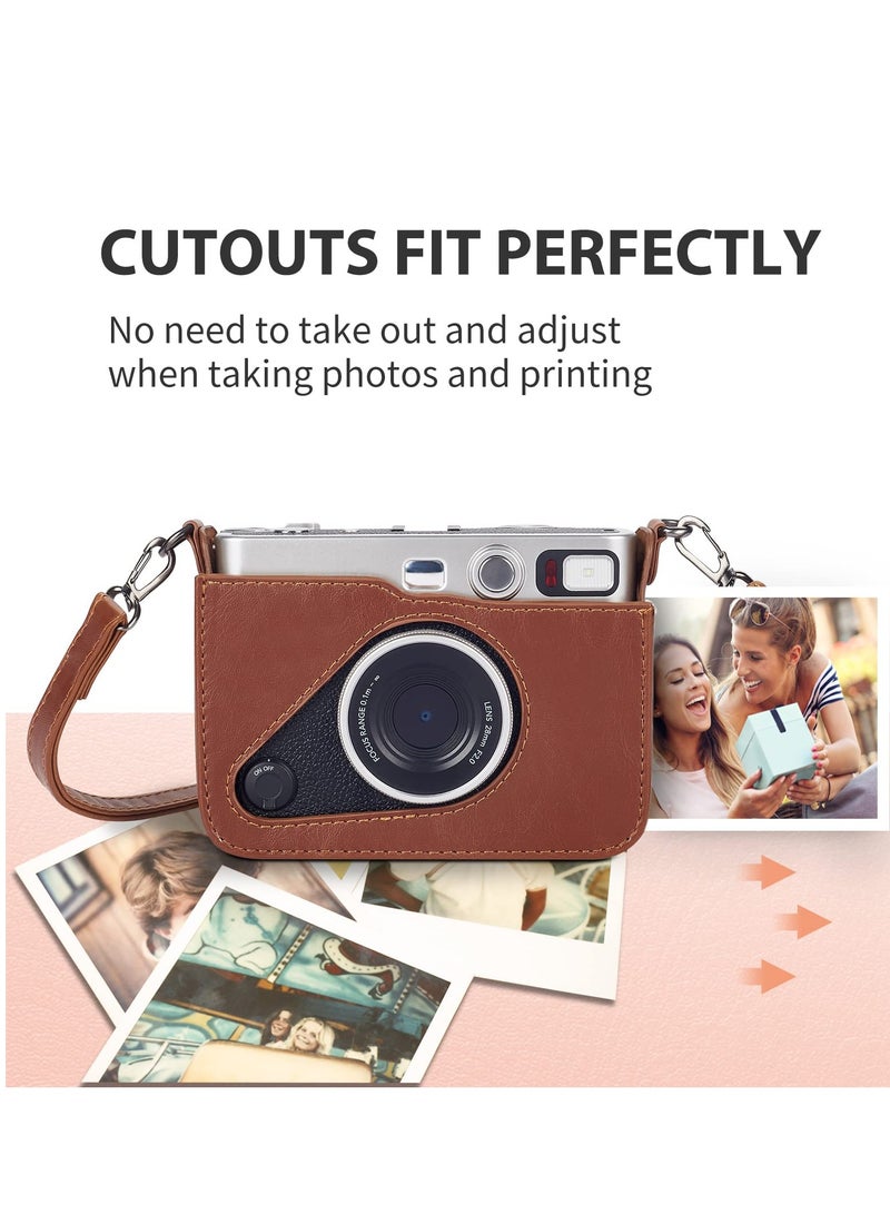 KASTWAVE Protective Case Compatible with Fujifilm Mini EVO Hybrid Instant Camera-PU Leather Bag with Adjustable Shoulder Strap (Brown) - Image 2