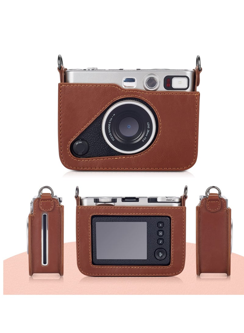 KASTWAVE Protective Case Compatible with Fujifilm Mini EVO Hybrid Instant Camera-PU Leather Bag with Adjustable Shoulder Strap (Brown) - Image 4