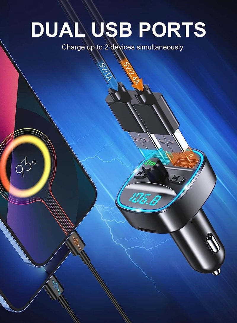 FM Transmitter, Bluetooth Music, Wireless Wireless Radio Adapter Car Kit with Dual USB Charging Car Charger MP3 Support U Disk/TF Card - Image 2