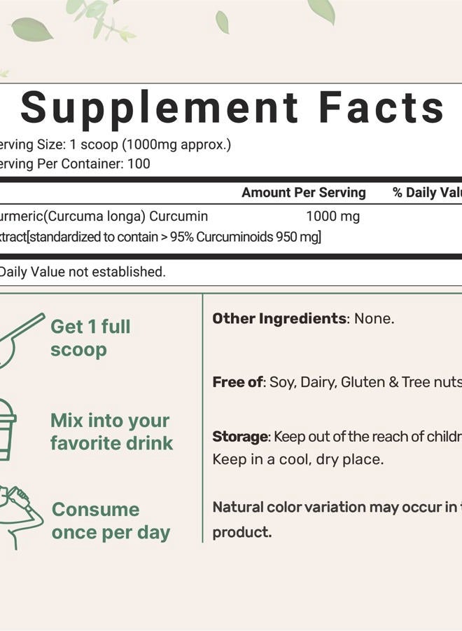 Micro Ingredients Turmeric Extract 95% Curcuminoids (Natural Turmeric Extract and Turmeric Supplements), 100 Grams, Rich in Antioxidants for Joint & Immune Support, No GMOs, Vegan Friendly, India Origin - Image 2