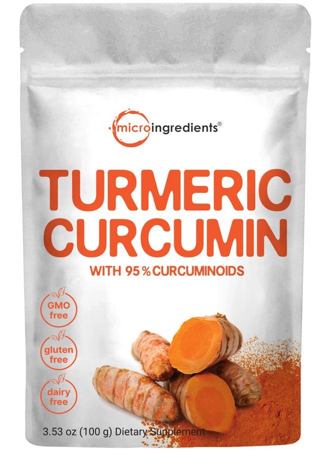 Micro Ingredients Turmeric Extract 95% Curcuminoids (Natural Turmeric Extract and Turmeric Supplements), 100 Grams, Rich in Antioxidants for Joint & Immune Support, No GMOs, Vegan Friendly, India Origin - Image 1