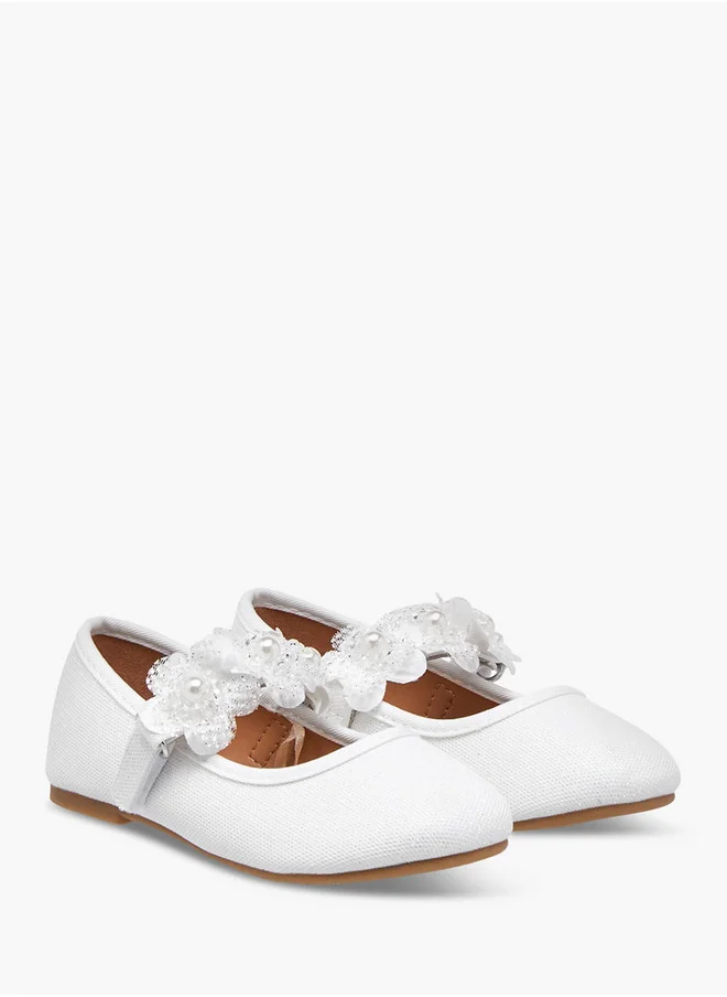 Flora Bella By Shoexpress Girls Floral Applique Ballerina Shoes with Hook and Loop Closure