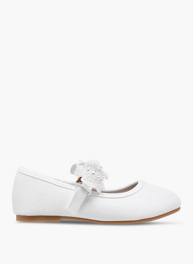 Flora Bella By Shoexpress Girls Floral Applique Ballerina Shoes with Hook and Loop Closure - Image 3
