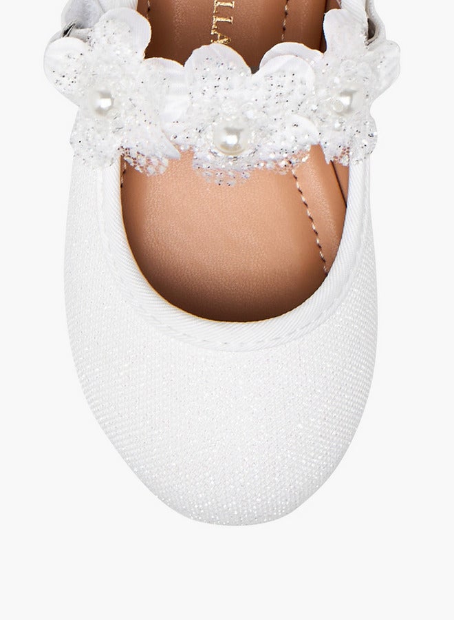 Flora Bella By Shoexpress Girls Floral Applique Ballerina Shoes with Hook and Loop Closure - Image 4