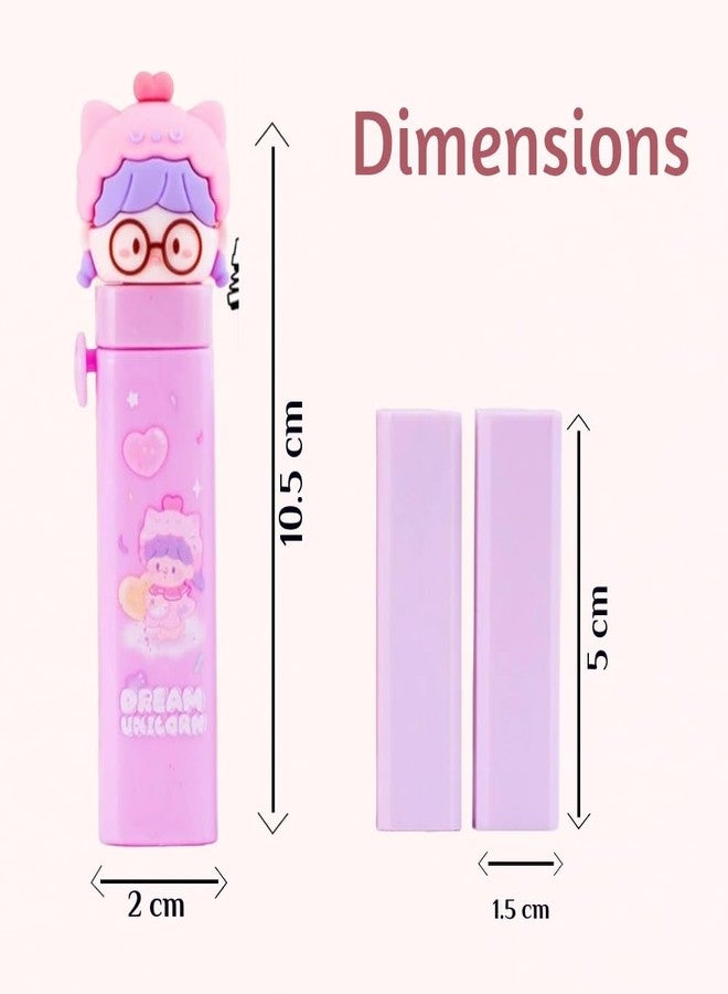 NeedVibes Dream Unicorn Theme Push Pull Pencil Eraser for Girls and Boys, Fancy Erasers for Kids, Cute Retractable Erasers with Protective Cases, Stationery Set (Pack of 1) - Image 3