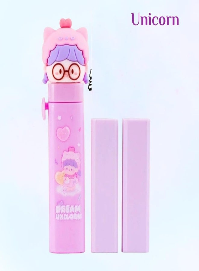NeedVibes Dream Unicorn Theme Push Pull Pencil Eraser for Girls and Boys, Fancy Erasers for Kids, Cute Retractable Erasers with Protective Cases, Stationery Set (Pack of 1) - Image 2