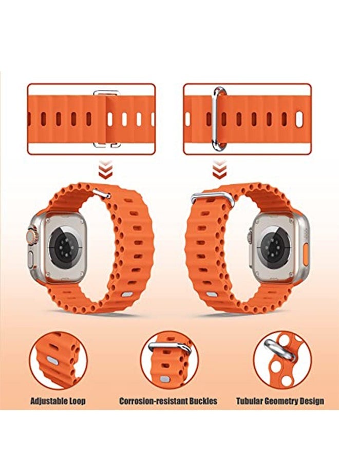 Ocean - 1 Piece Apple Watch Ocean Band 49mm 45mm 44mm 42mm Soft Silicone Loop Strap For IWatch Series Ultra/8/7/SE/6/5/4/3/2/1 Orange - Image 1