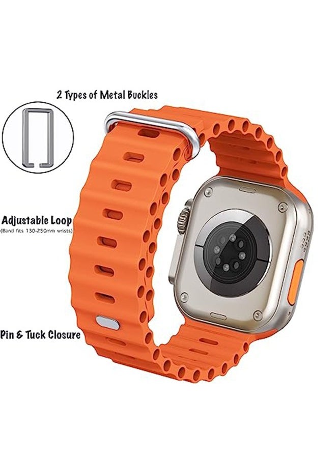 Ocean - 1 Piece Apple Watch Ocean Band 49mm 45mm 44mm 42mm Soft Silicone Loop Strap For IWatch Series Ultra/8/7/SE/6/5/4/3/2/1 Orange - Image 1