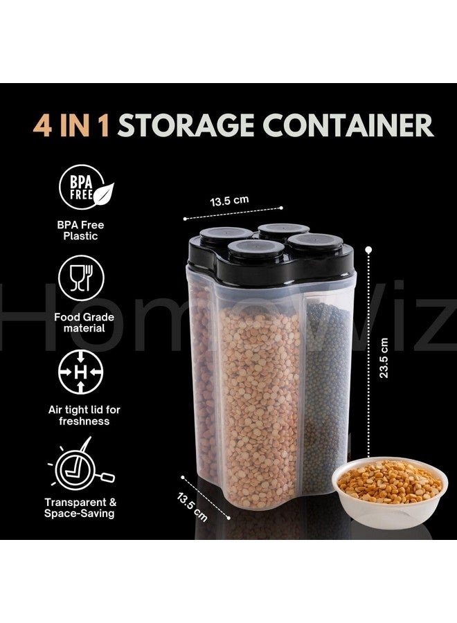 HomeWiz 4 Section Kitchen Storage Box | Fridge Storage Containers | Airtight, Durable, BPA-Free Plastic Container for Kitchen Storage | Organize Grains, Pulses, Snacks & Food in One Jar | (2500ml) - Image 3