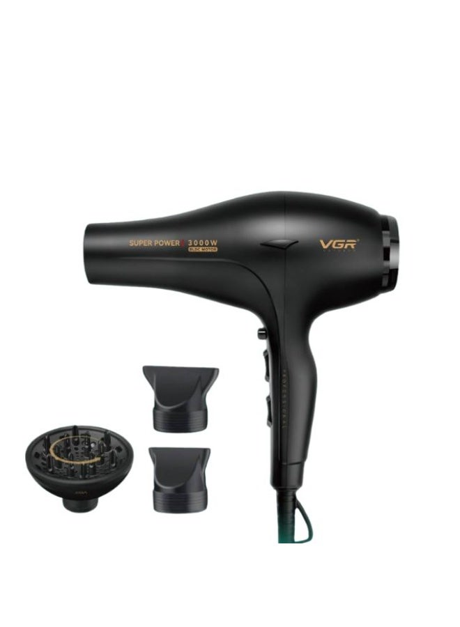 استشوار VGR V-406D الاحترافي – لون أسود أنيق بقوة عالية و3 درجات حرارة مع زر الهواء البارد