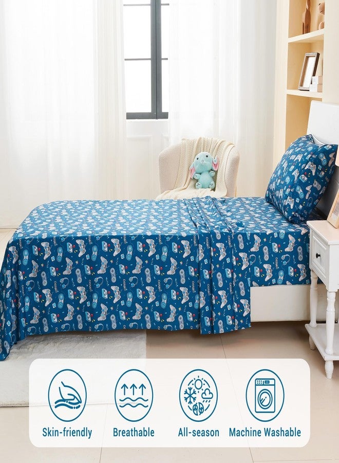 Softan Kids Bed Sheet Set, 3-Piece Twin Sheets Set, Microfiber Fitted Sheet with 15 Inches Deep Pocket and Corner Straps, Breathable & Silky Soft Game Controller Printed Sheet and Pillowcase Sets - Image 3