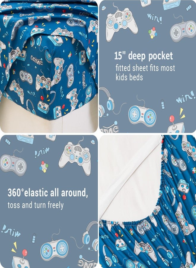 Softan Kids Bed Sheet Set, 3-Piece Twin Sheets Set, Microfiber Fitted Sheet with 15 Inches Deep Pocket and Corner Straps, Breathable & Silky Soft Game Controller Printed Sheet and Pillowcase Sets - Image 4
