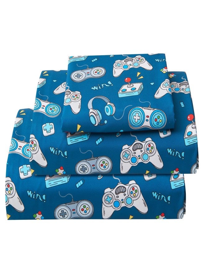 Softan Kids Bed Sheet Set, 3-Piece Twin Sheets Set, Microfiber Fitted Sheet with 15 Inches Deep Pocket and Corner Straps, Breathable & Silky Soft Game Controller Printed Sheet and Pillowcase Sets - Image 1