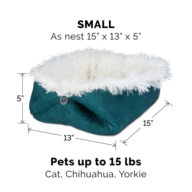 Furhaven Self-Warming Cat Bed for Indoor Cats, 4-Beds-in-1 & Washable - Plush Long Faux Fur Convertible Cuddler - Spruce, Small - Image 2