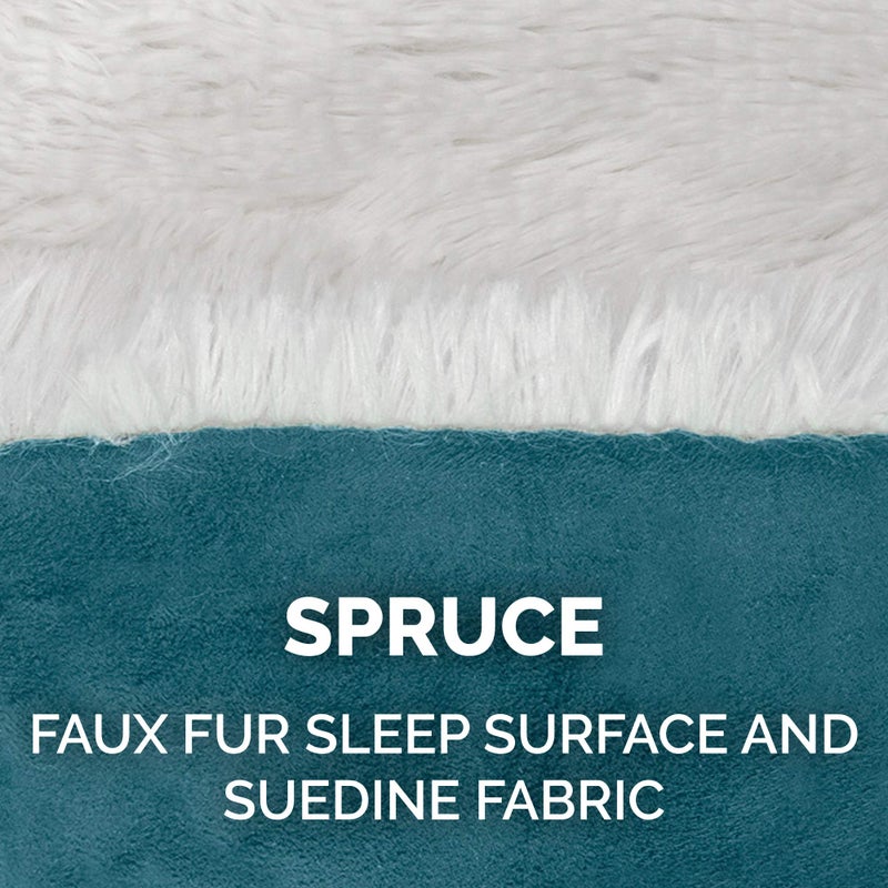 Furhaven Self-Warming Cat Bed for Indoor Cats, 4-Beds-in-1 & Washable - Plush Long Faux Fur Convertible Cuddler - Spruce, Small - Image 5