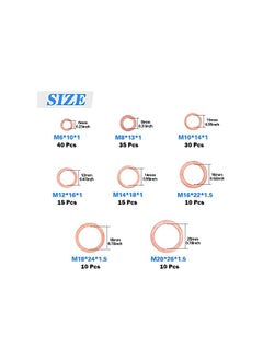Glarks Glarks 165Pcs Metric Flat Ring Copper Sealing Washers Assortment Set - 8 Sizes of M6 M8 M10 M12 M14 M16 M18 M20  - Image 2