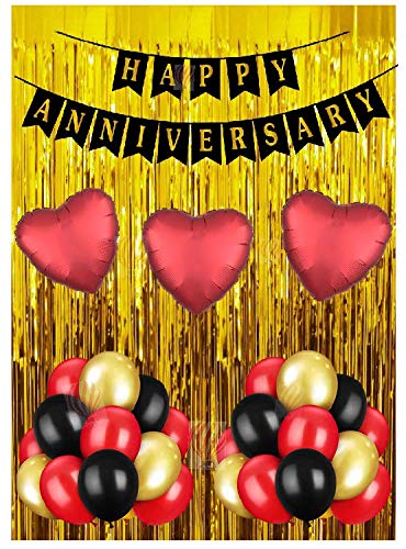 HK balloons Birthday Letter Foil Balloon Set (Silver) + Hd Metallic Balloons (Red Black Gold Anniversary Decoration Kit- Pack Of 56) - Image 1