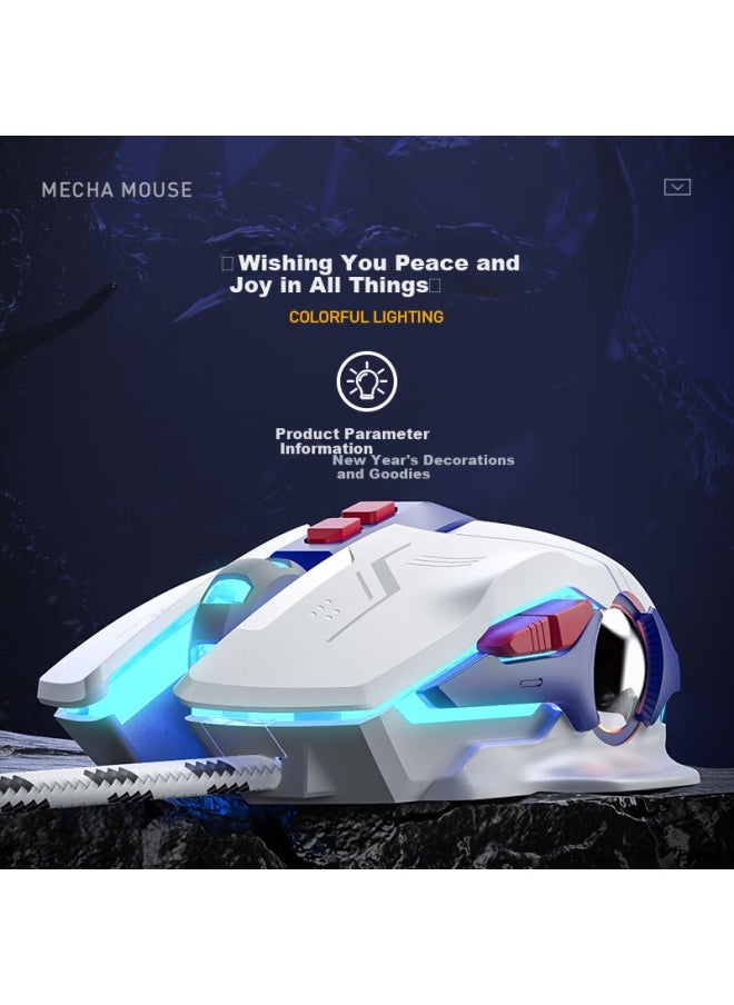 Inphic W9p Wired Gaming Mouse With Sound Version, Gaming Macro, Rgb Breathing Light Effect, Ergonomic Design, For Pubg, Cf, Lol, Mecha White