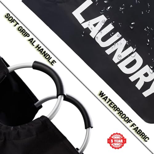 Velolight 82L Large Foldable Laundry Basket with Handles, Waterproof Hamper for Dirty Clothes (72cm x 38cm) - Black - Image 3