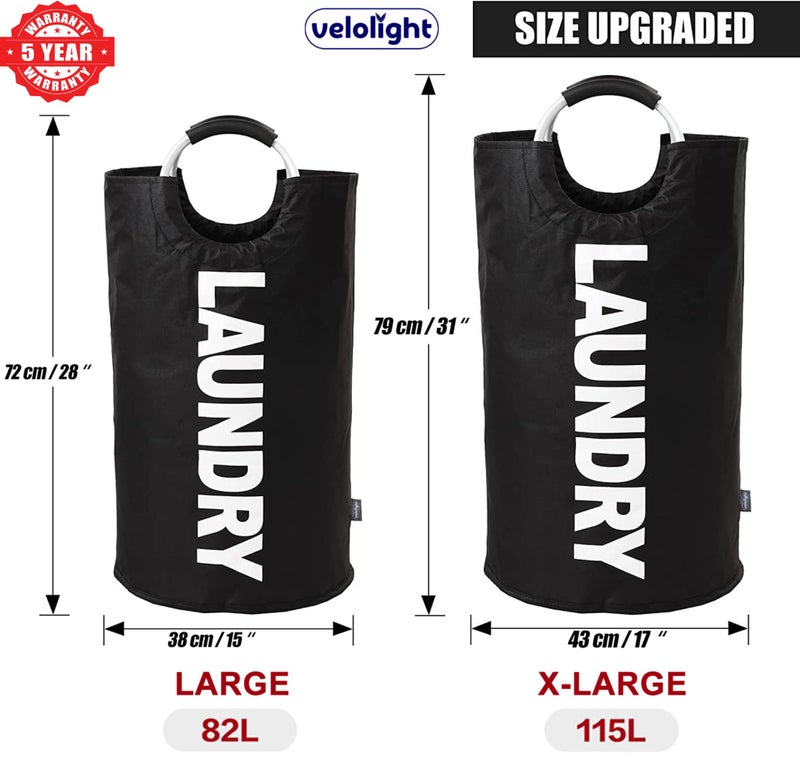 Velolight 82L Large Foldable Laundry Basket with Handles, Waterproof Hamper for Dirty Clothes (72cm x 38cm) - Black - Image 4