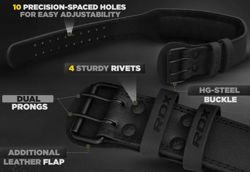 RDX Weight Lifting Belt Gym Fitness, Cowhide Leather, 4â€ 6â€ Padded Lumbar Back Support, 10 Adjustable Holes, Weightlifting Powerlifting Bodybuilding Deadlift Squat Workout Strength Training, Men Women - Image 4