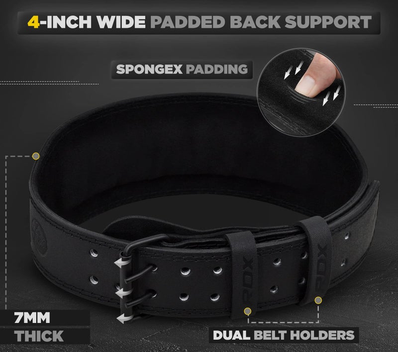 RDX Weight Lifting Belt Gym Fitness, Cowhide Leather, 4â€ 6â€ Padded Lumbar Back Support, 10 Adjustable Holes, Weightlifting Powerlifting Bodybuilding Deadlift Squat Workout Strength Training, Men Women - Image 3
