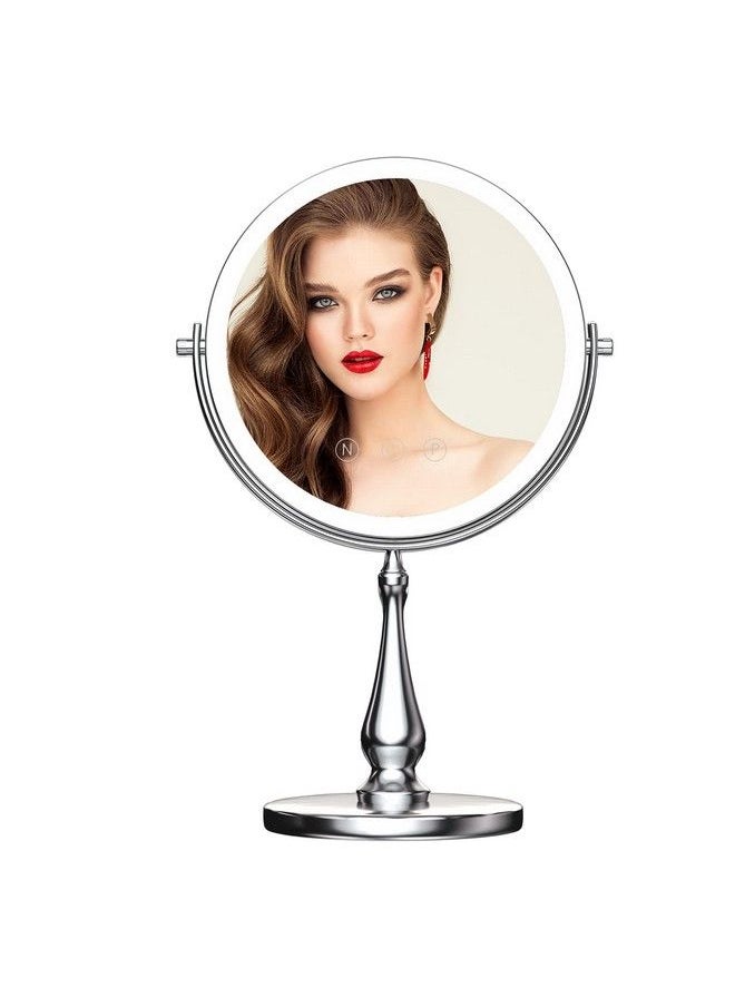 WIZCHARK 9" Large Lighted Makeup Mirror 1X/10X Magnifying Vanity Mirror With 3 Colors Dimmable Lightning 60 Led Lights 360°Rotation Double Sided Standing Desk Mirror  - Image 2