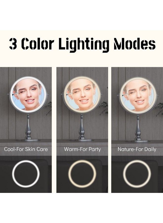 WIZCHARK 9" Large Lighted Makeup Mirror 1X/10X Magnifying Vanity Mirror With 3 Colors Dimmable Lightning 60 Led Lights 360°Rotation Double Sided Standing Desk Mirror  - Image 5
