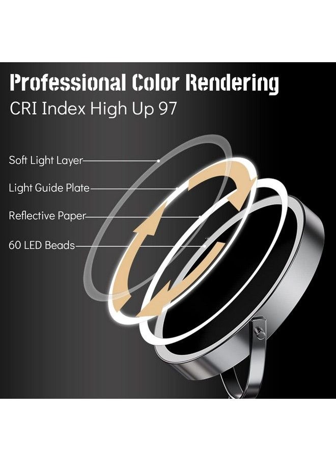WIZCHARK 9" Large Lighted Makeup Mirror 1X/10X Magnifying Vanity Mirror With 3 Colors Dimmable Lightning 60 Led Lights 360°Rotation Double Sided Standing Desk Mirror  - Image 3