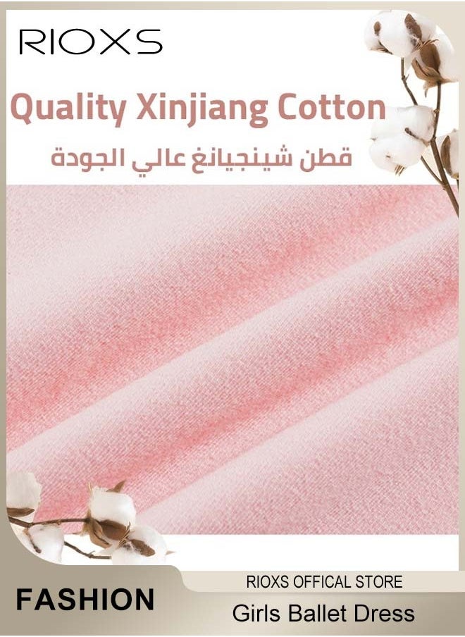 RIOXS - Girls Ballet Dress With Tights, Girl's Tutu Slim Dance Leotards Dress, Short Sleeve Dress With Ballet Dance Footed Tights, Professional Footed Ballet Tights for Toddler Kids Girls, Ballet Dance Tights Footed Ballet Legging Stockings For Students Practice - Image 1