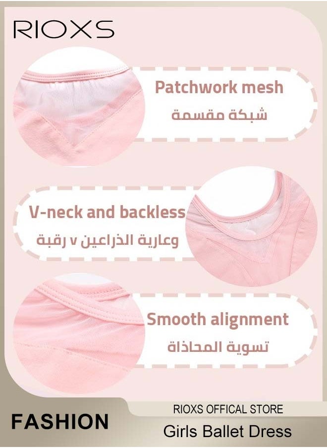 RIOXS - Girls Ballet Dress With Tights, Girl's Tutu Slim Dance Leotards Dress, Short Sleeve Dress With Ballet Dance Footed Tights, Professional Footed Ballet Tights for Toddler Kids Girls, Ballet Dance Tights Footed Ballet Legging Stockings For Students Practice - Image 1