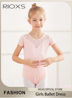 RIOXS Girls Ballet Dress With Tights, Girl's Tutu Slim Dance Leotards Dress, Short Sleeve Dress With Ballet Dance Footed Tights, Professional Footed Ballet Tights for Toddler Kids Girls, Ballet Dance Tights Footed Ballet Legging Stockings For Students Practice  - Image 1