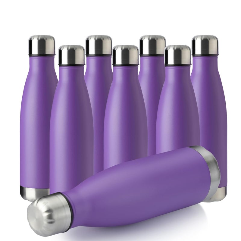 MEWAY 17oz Sport Water Bottle 8 Pack Vacuum Insulated Stainless Steel LeakProof Double Wall Cola Shape Water BottleKeep Drinks Hot  Cold Purple8 Pack