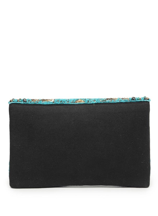 Anekaant Tribal Turquoise Blue & Copper Chevron Embellished Cotton Canvas Sling Bag - Image 5