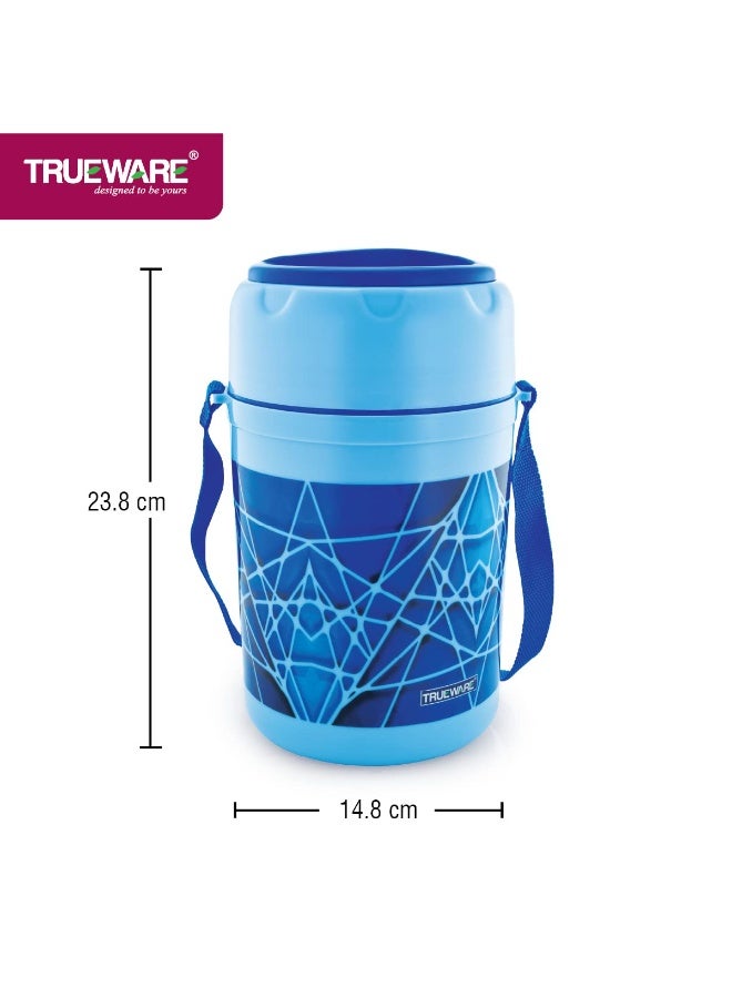 Trueware Trendy 4 Inner Steel Outer Plastic thermoware Lunch Box | 4 Container 300 ML Each-Blue | PU Insulated | Lunch Box | Tiffin | Hot Lunch Box - Image 4